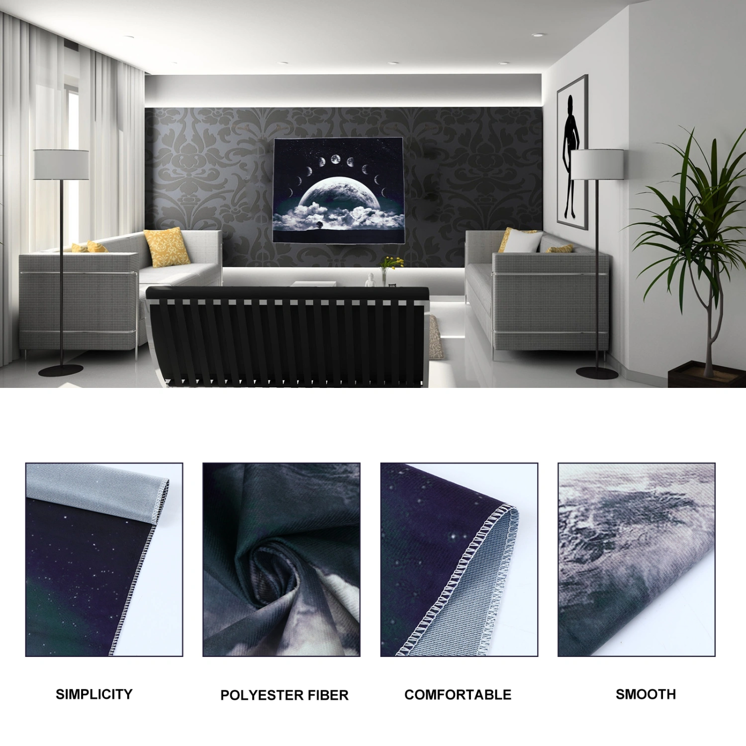 1 Set Wall Tapestry Black White Art Tapestry Hanging Carpet Party Decoration