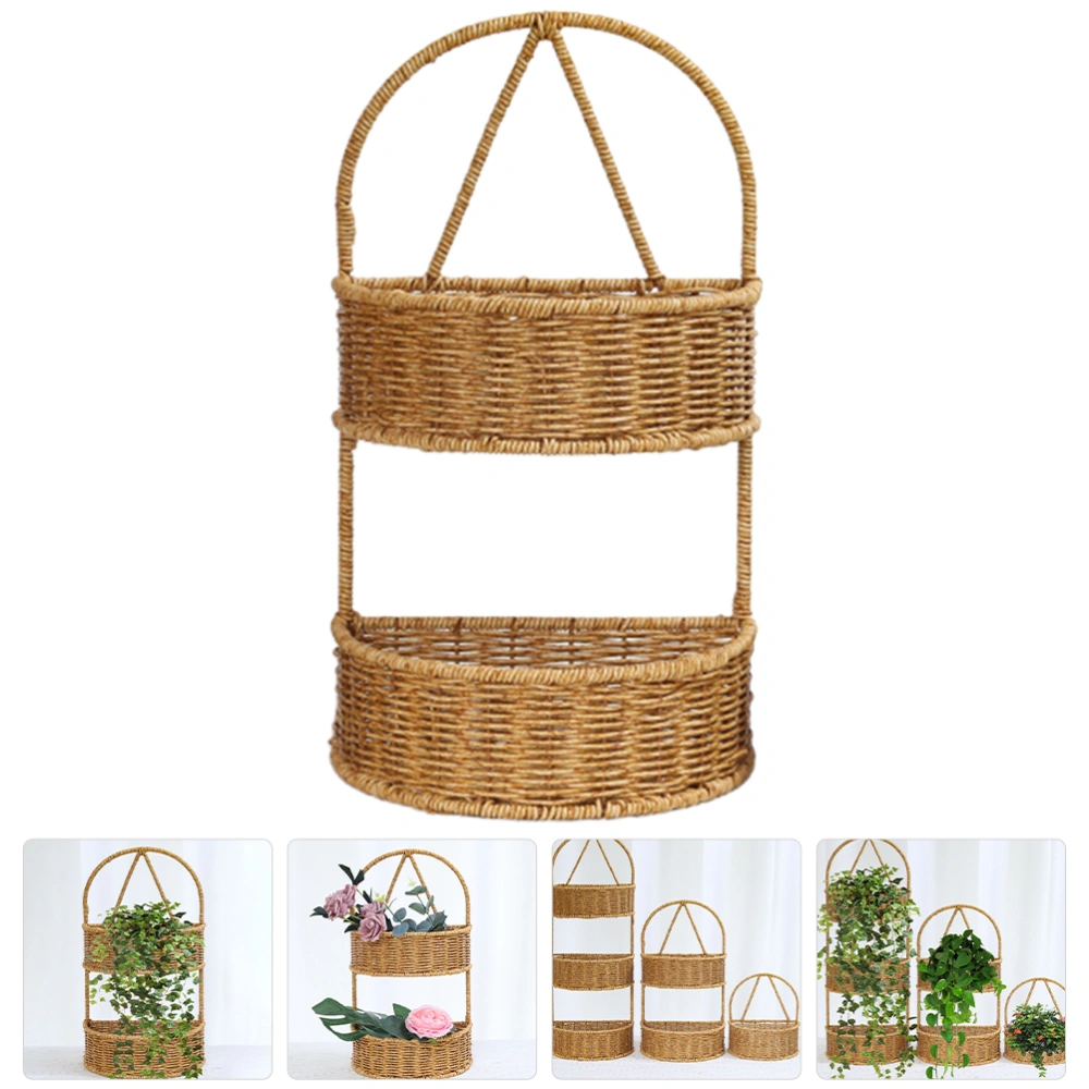 Imitation Rattan Woven Basket Wall Hanging 2-tier Woven Basket for Bathroom Kitchen