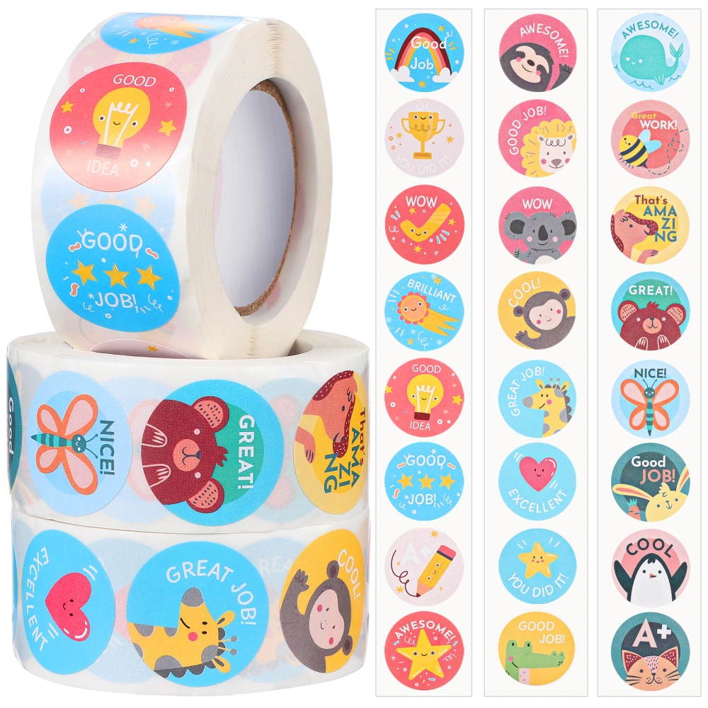 3 Rolls of Adorable Sticker Rolls Cartoon Children Stickers Multi-function Reward Stickers