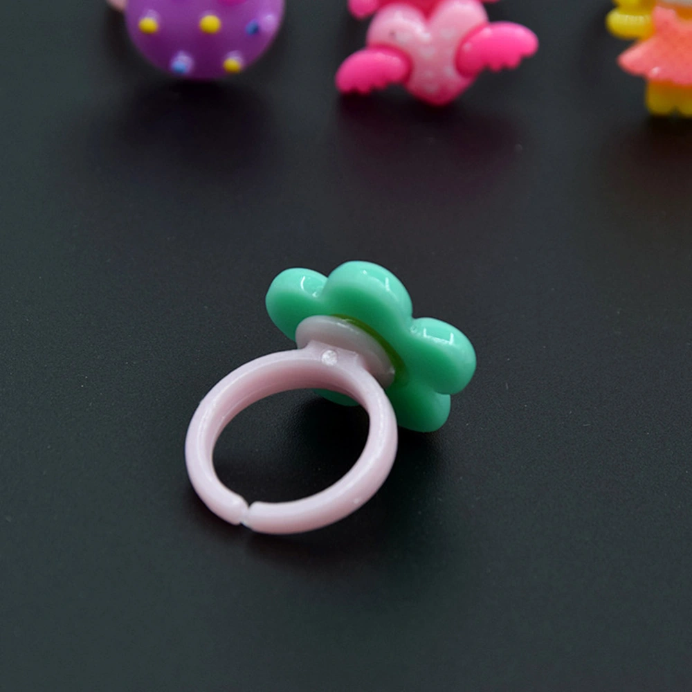 100pcs Ring Bases Adjustable Children's Plastic Ring Holder Round Bezel Ring Tray Handmade DIY Jewelry Accessories Cartoon Ring Material (Pink)