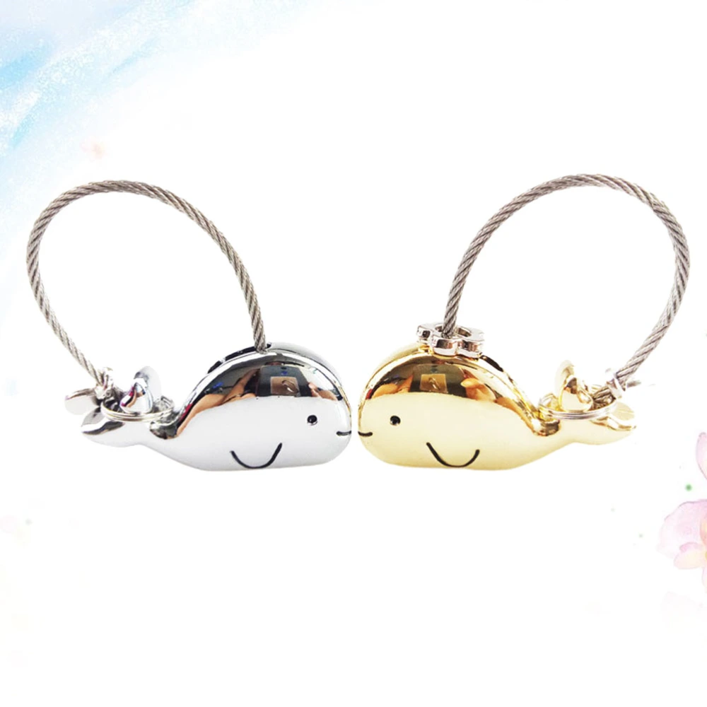 1 Set Creative Whale Design Keychains Valentines Day Key Rings Pendant Key Holder Gift Ornaments for Lover Couples With Magnetism and Storage Box(1pc Light Gold and 1pc Color)