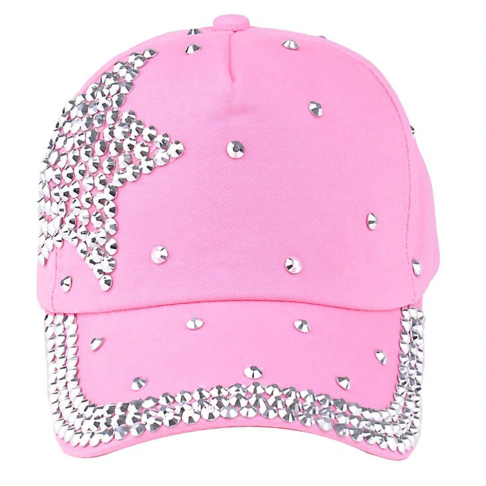 Fashion Five-pointed Star Shaped Rhinestone Diamond Sunscreen Hat Baseball Hat Students Casual Adjustable Cotton Hat(Pink)