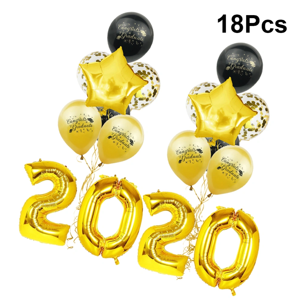 18pcs 2020 Congrats Graduate Aluminum Foil Balloon Star Graduation Balloon Decor Party Supplies (Black and Golden)