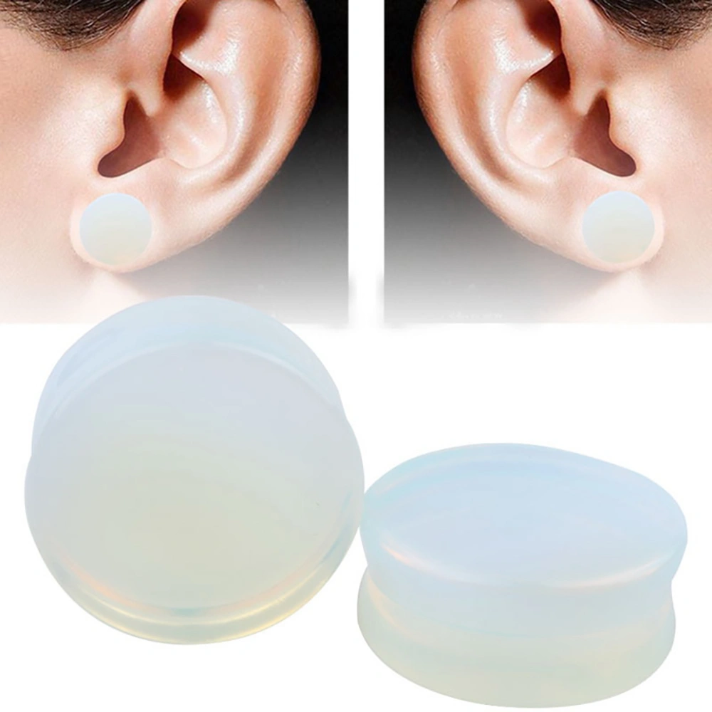 2Pcs Glass Stone Practical Ear Expanders Women Flesh Tunnel Ear Jewelry Ear Decoration White (18mm)