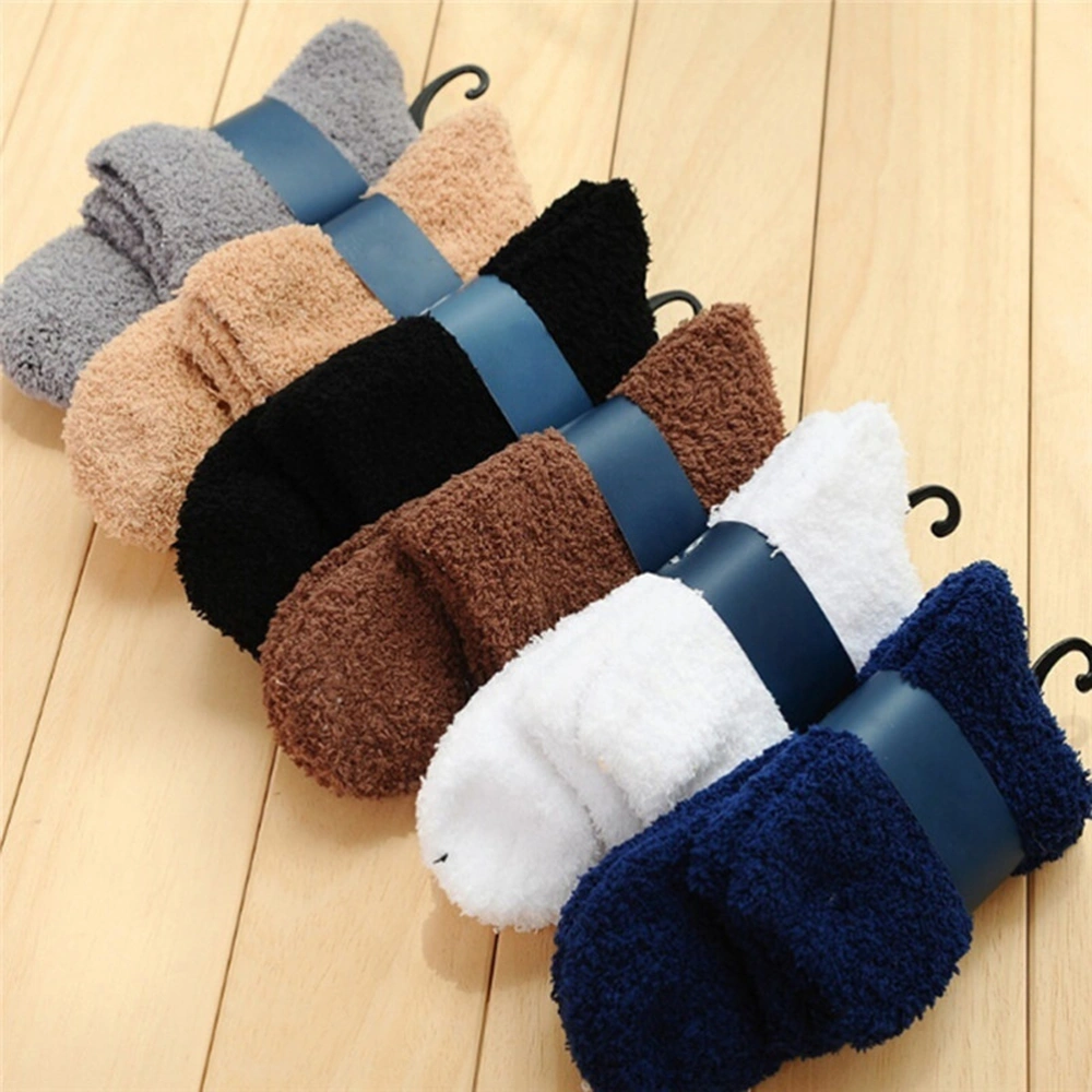 1 Pair of Men Coral Fleece Ankle Socks Warm Thick Floor Socks Fluffy Sleep Bed Socks (Black)