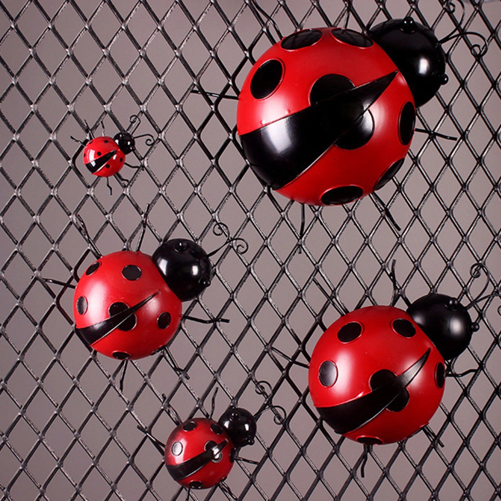 3pcs Simulation Ladybug Adornments Outdoor Iron Art Ladybug Decorations