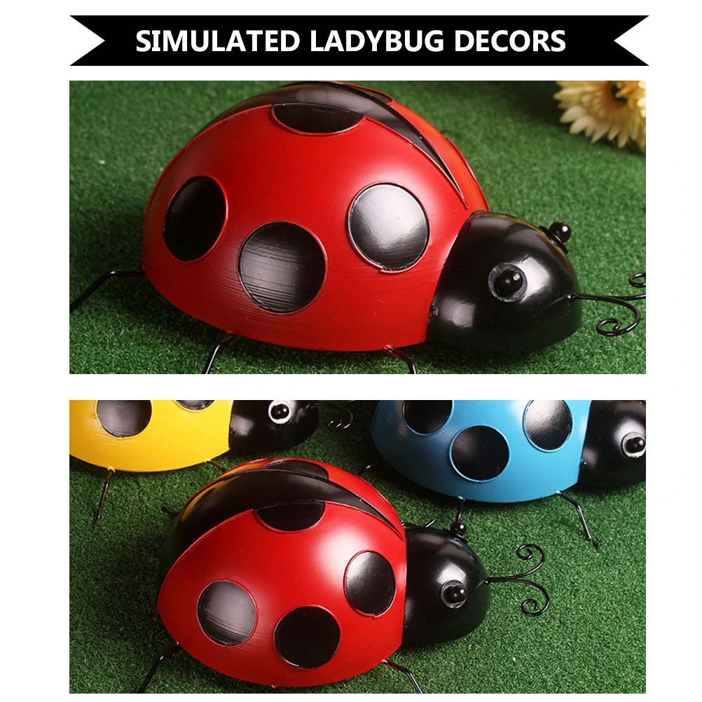 3pcs Simulation Ladybug Adornments Outdoor Iron Art Ladybug Decorations