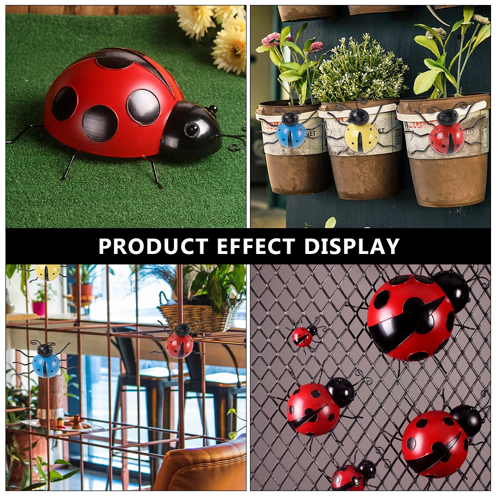 3pcs Simulation Ladybug Adornments Outdoor Iron Art Ladybug Decorations