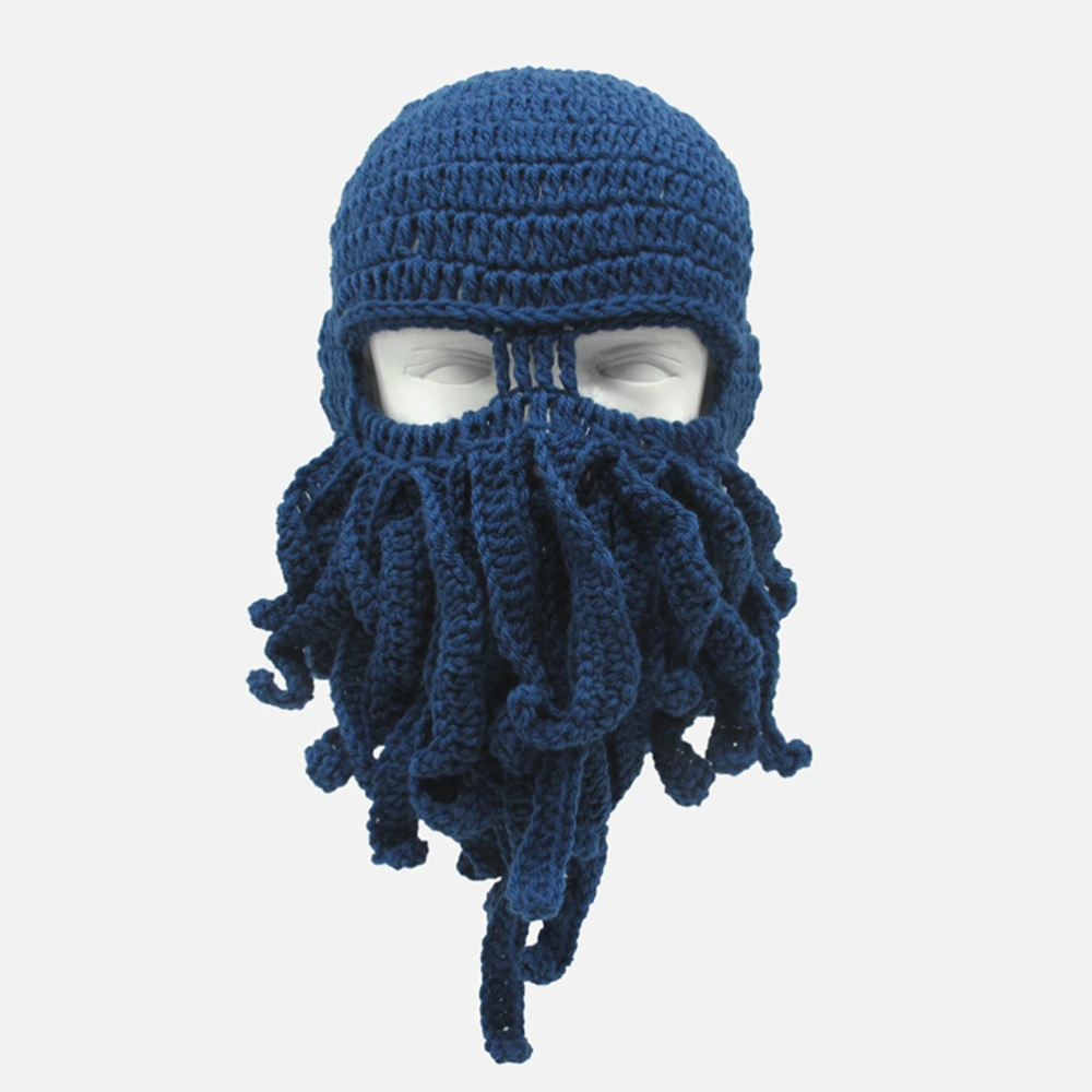 Peculiar Handmade Funny Octopus Hat Squid Knitted Head Mask Crochet Gift for Stage Performance (Blue, Head Circumference 58.5cm)