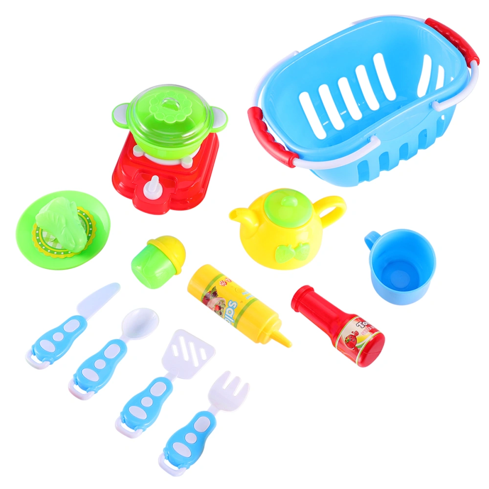 Children Pretend Toy Set Simulation Kitchen Tableware Cooking Kit with Basket