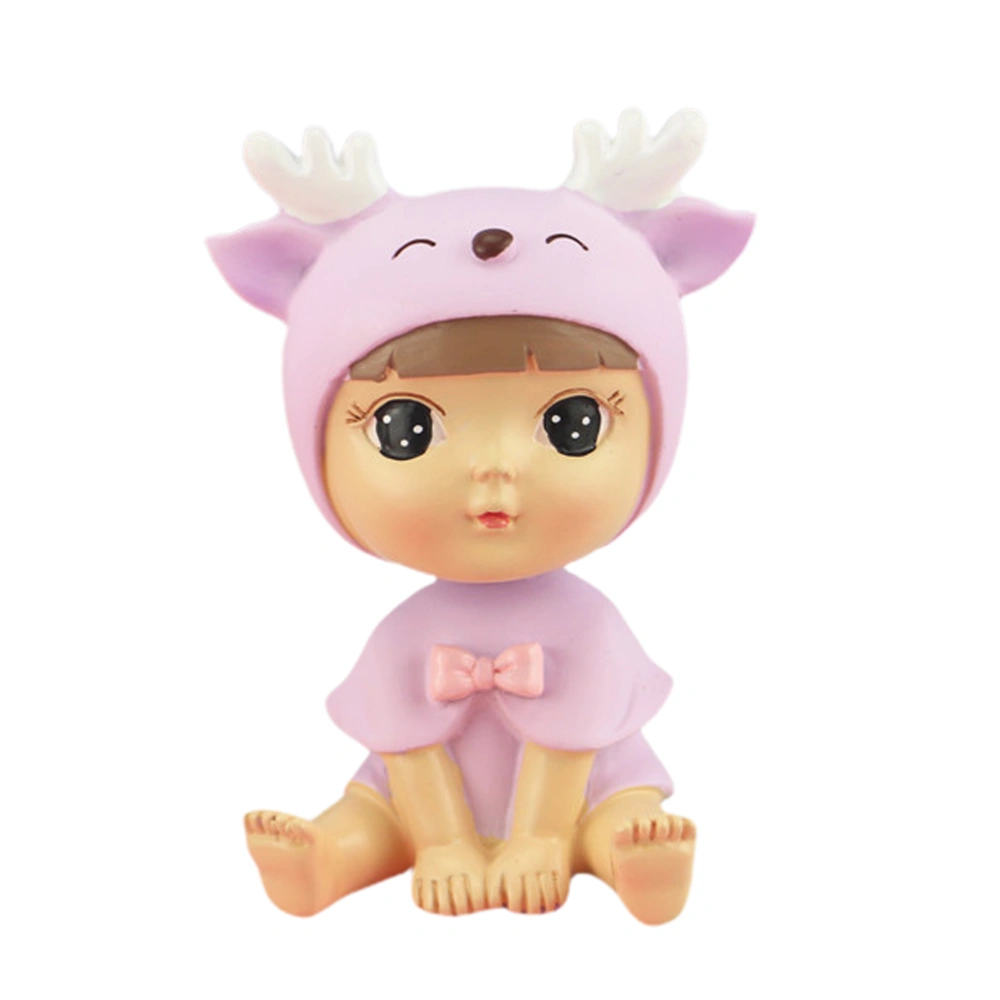 1pc Cartoon Kids Figurine Couples Furnishing Articles Resin Craft Decor Antler Ornament (Girl)