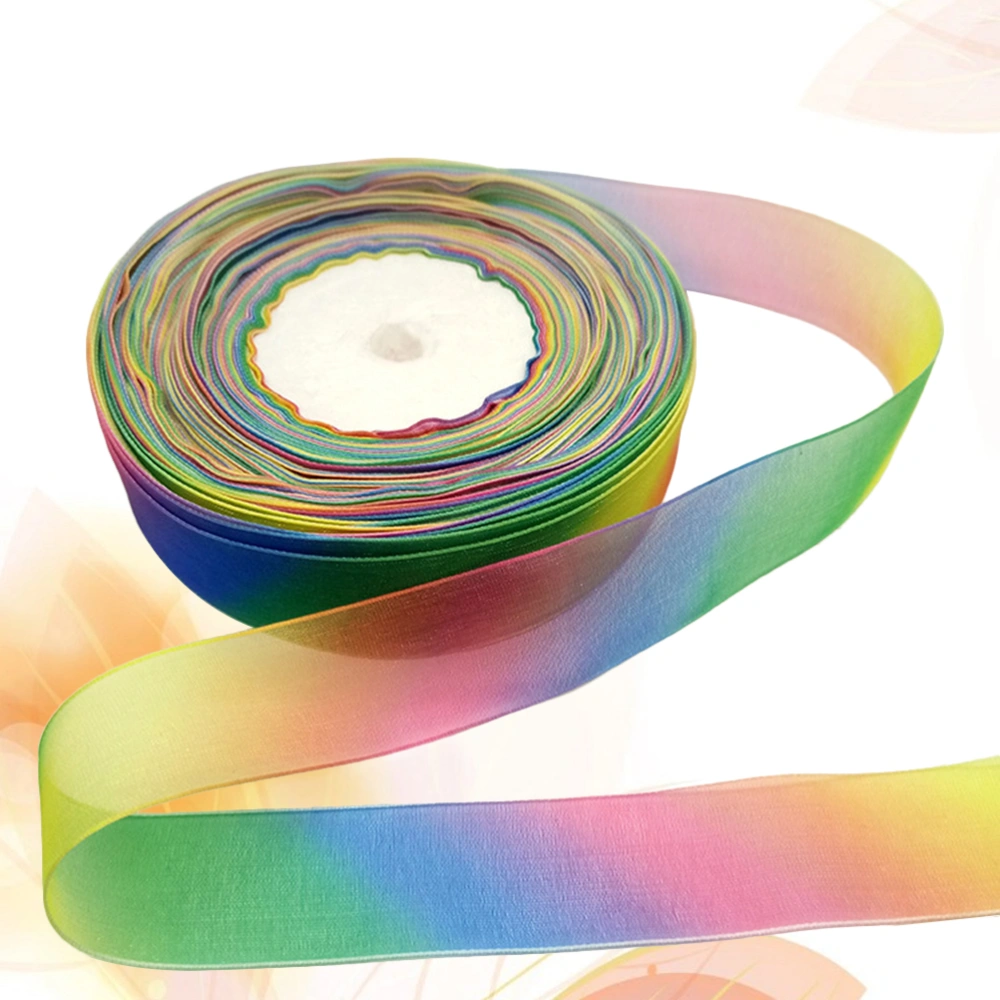 50 Yarn Gradient Color Ribbons High Density Rainbow Rinbbons Gift Wraps 1cm Width Shimmer Band for Gift Package Wrapping