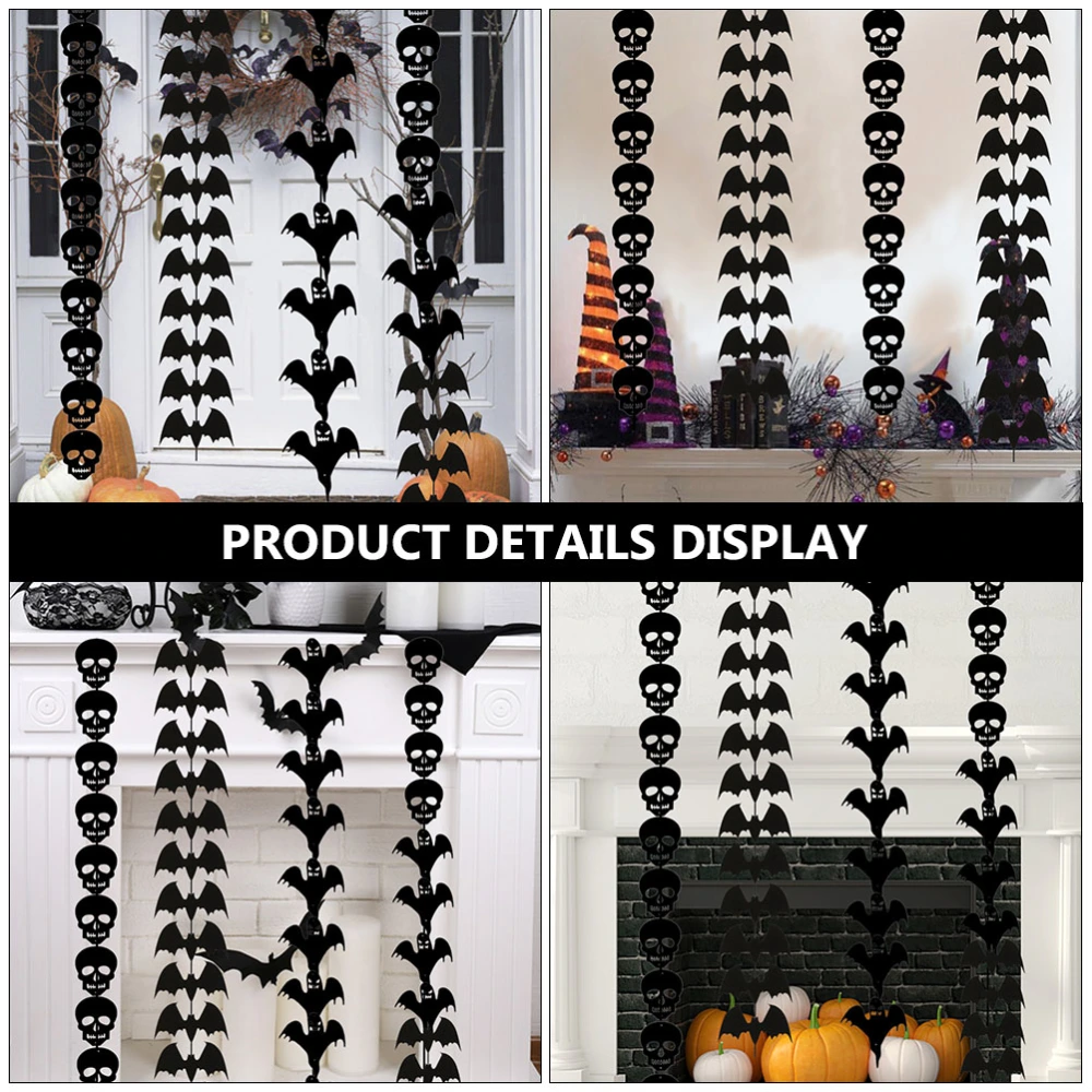 1Set Non-woven Fabric String Bat Ghost Skull Hanging Drop Halloween Decor (Black)