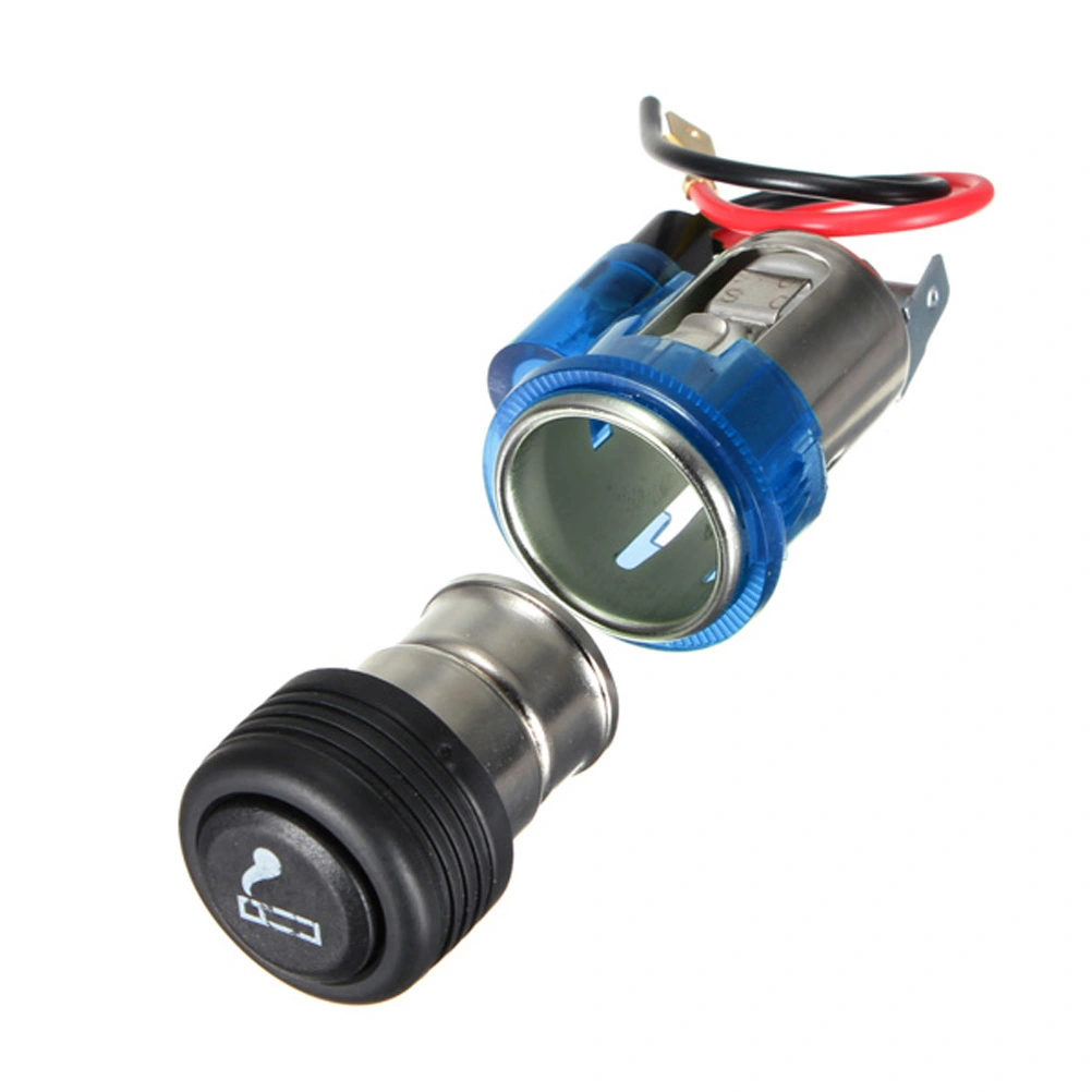 Universal Illuminous Car Cigarette Lighter Assembly 12V for Auto Motorcycle with Socket & Cable (Blue)