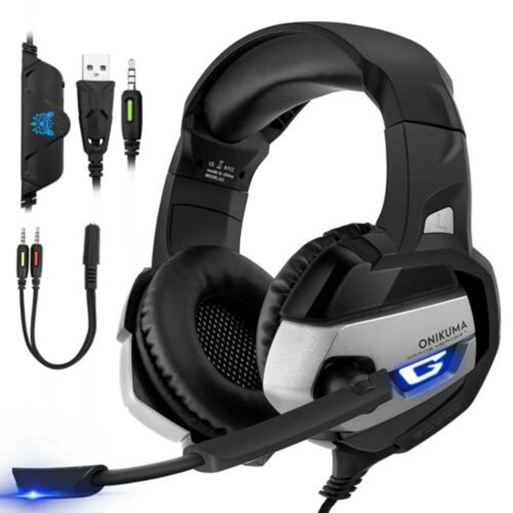 ONIKUMA K5 Best Gaming Headset Gamer Casque Deep Bass Gaming Headphones for Computer PC Laptop Notebook with Microphone Converter LED