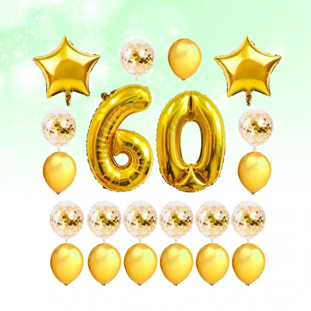 24 Pcs 60 Years Old Balloons Decorative Balloons Set Natural Latex Aluminum Film Sequins Balloons for Birthday Party (Golden)