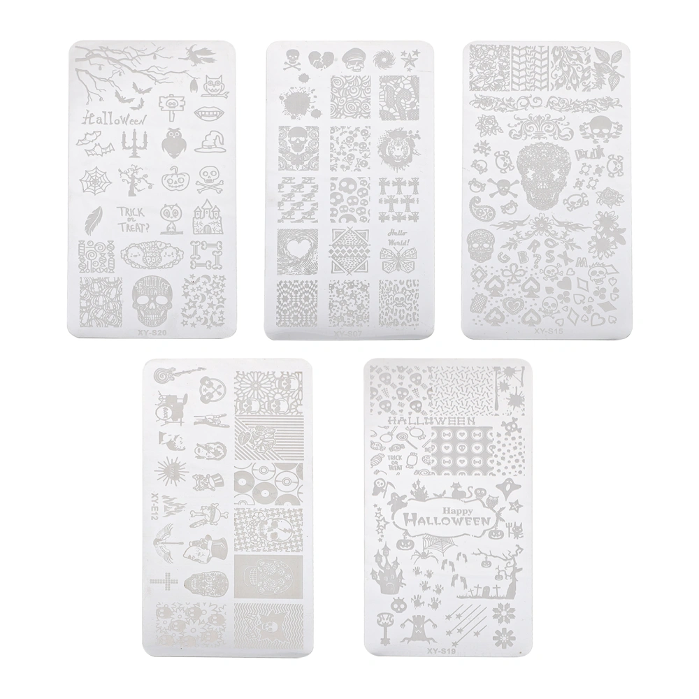 5pcs Manicure Template Nail Printed Stamper Plates Halloween Nail Paint Template