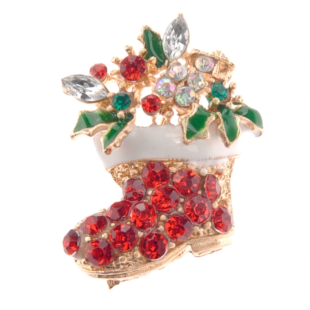 Multi-color Crystal Rhinestones Decor Christmas Boot Shaped Brooch Breastpin