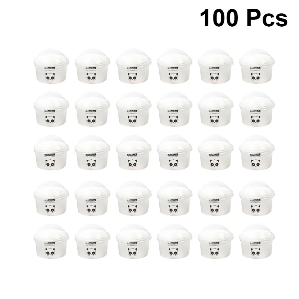 100pcs 85/200ml Disposable Ice Cream Paper Cup Ball Cup with Half Ball Cover Dessert Cake Cup Bowl (White Panda Pattern)