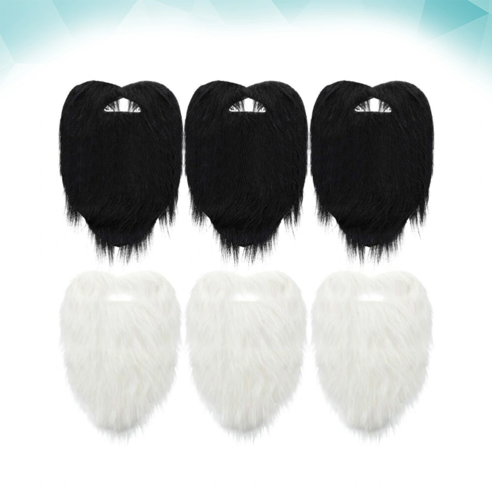 6 Pcs Fake Beard False Moustache Tash Cosplay Costume Accessory Party Ball Props for Decor (White + Black)