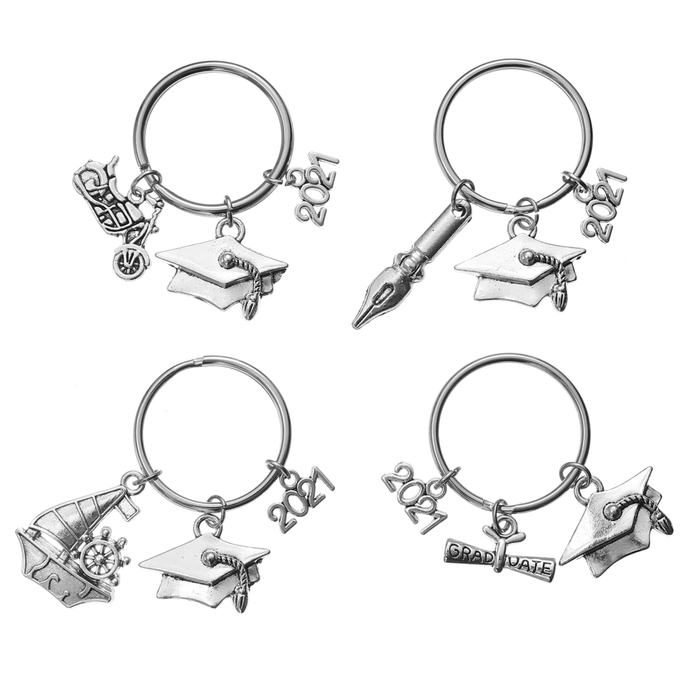 4pcs Stylish Graduation Bachelor Key Chain Gift Key Ring Bag Pendant