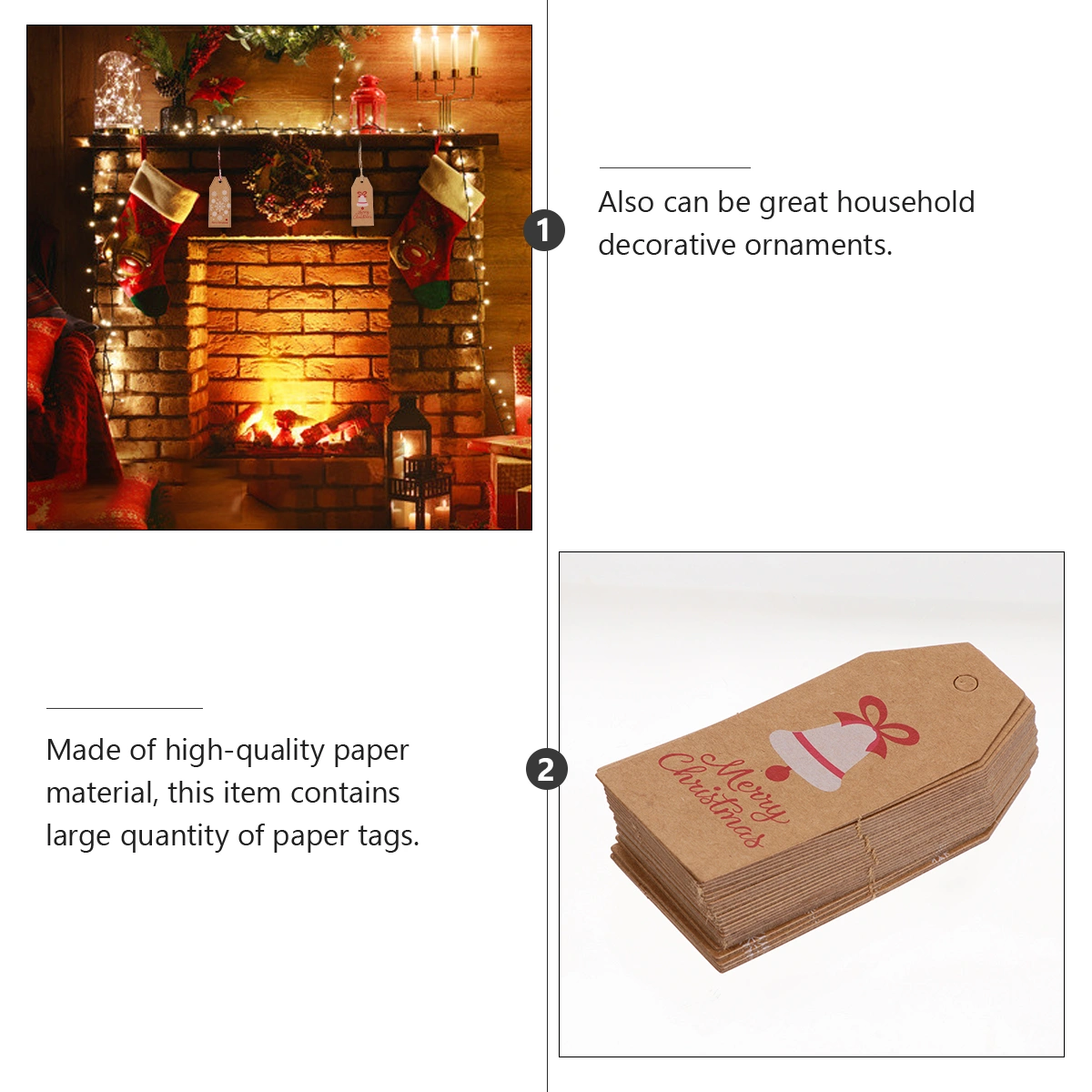100pcs Christmas Retro Kraft Paper Hanging Tags with 10m Red Rope 10m Hemp Rope