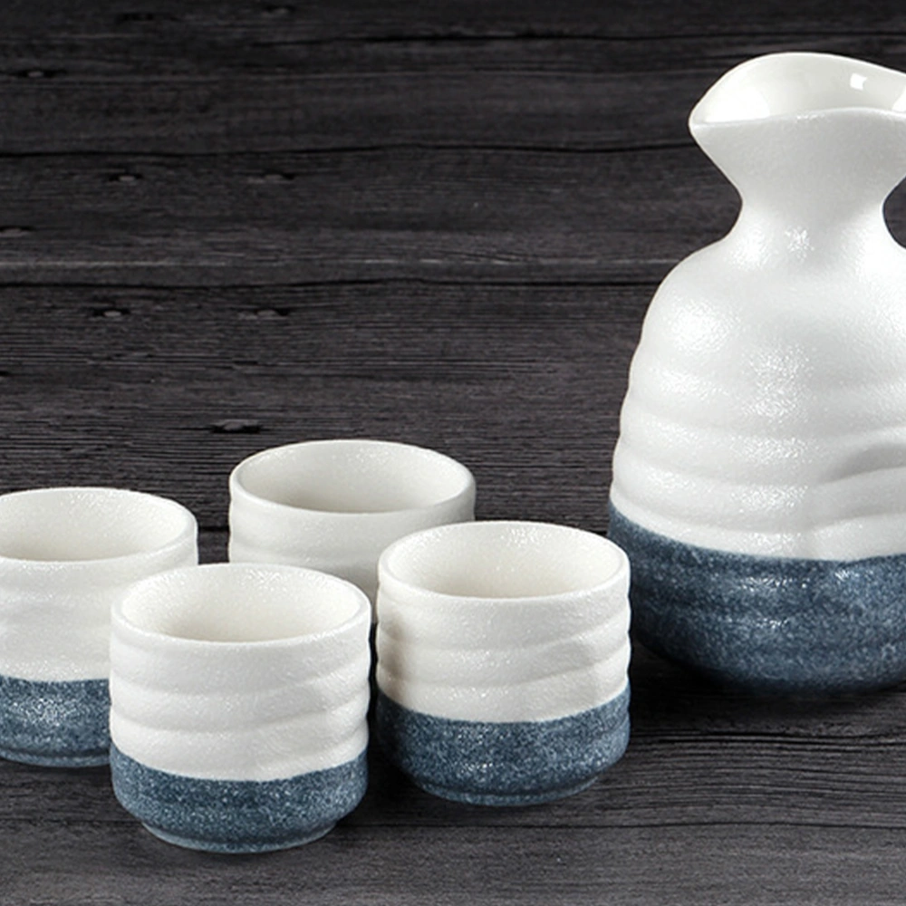 Porcelain Sake Cup Set Wine Cup Wine Bottle Japanese Wine Cup Japanese Sake Cups for Home Bar (1pc Bottle, 4pcs Cups)