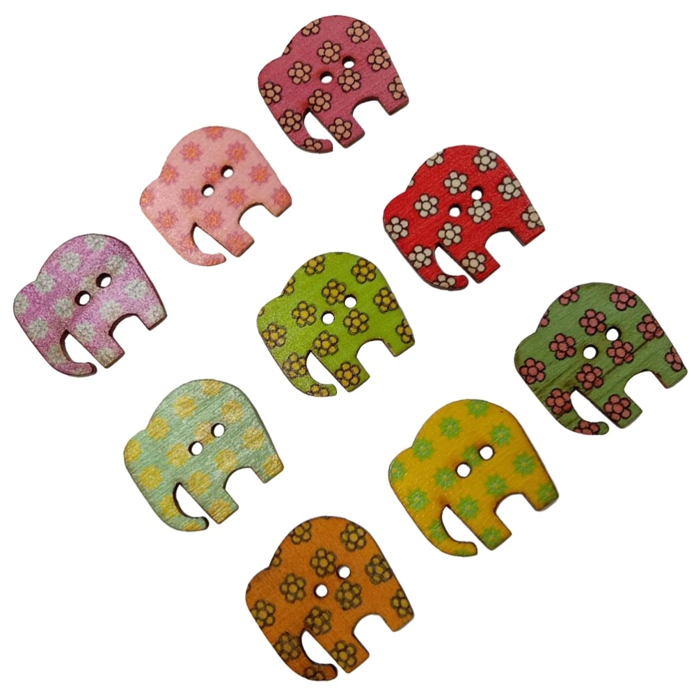 30pcs 25MM Colorful Cartoon Elephant Pattern Wooden Buttons for DIY Crafts (Assorted Color)