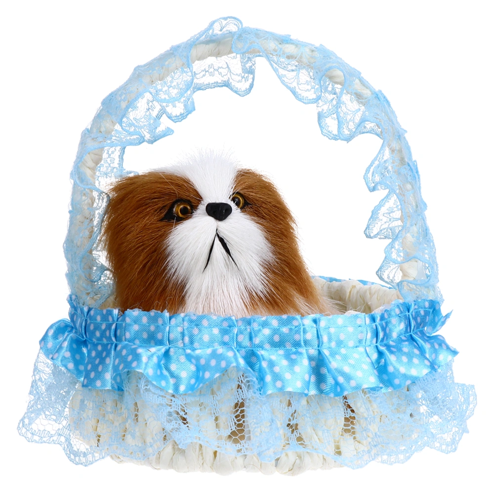 1pc Weave Basket Simulation Dog Adornment Decorative Ornament Children Gift