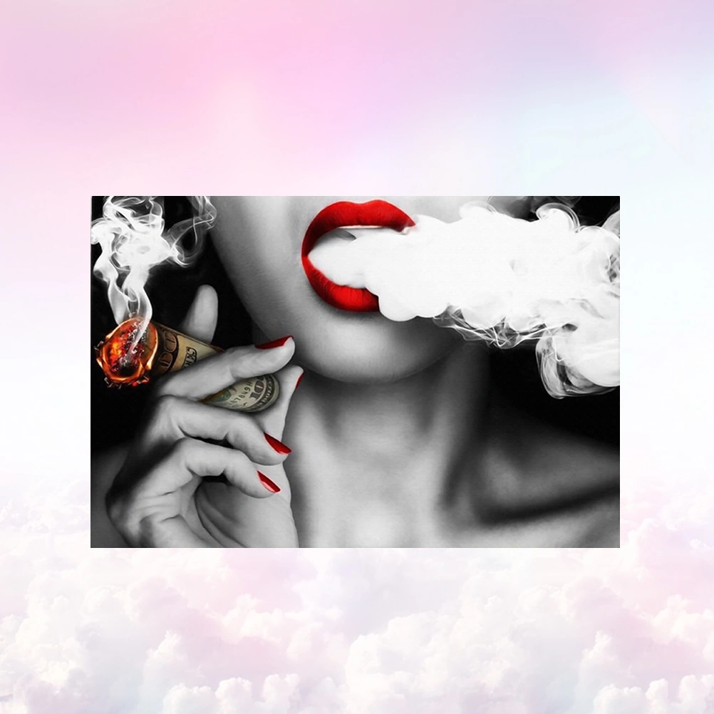 1PC Red Lip Smoking Woman Decorative Wall Painting Fashion Hanging Painting for Home Living Room Kids Room (40x60cm)