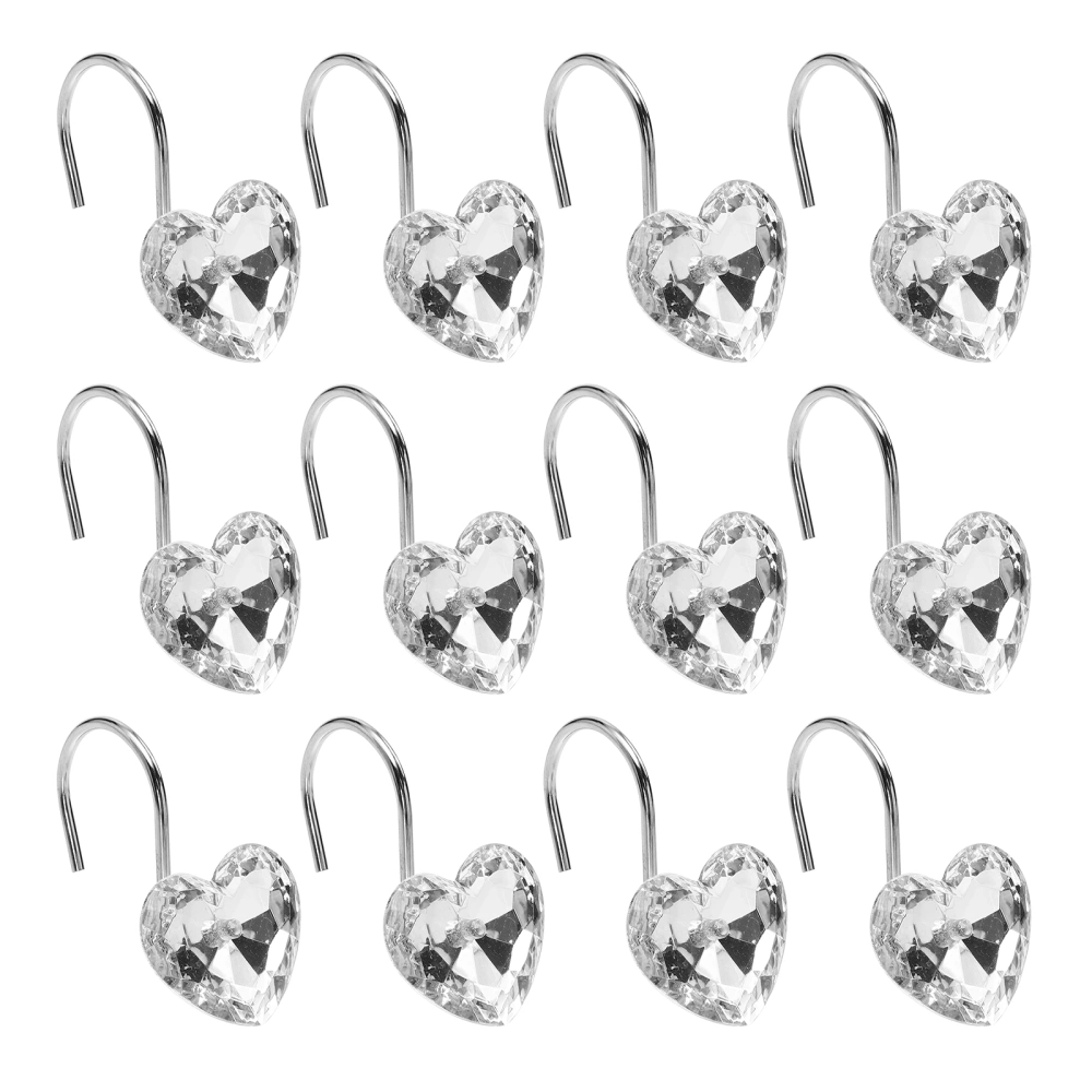 12pcs Heart-shaped Hook Acrylic Shower Curtain Hook Chic Shower Curtain Hangers