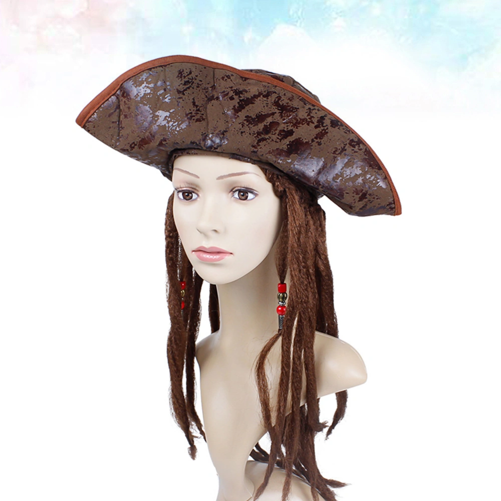 Halloween Party Cosplay Accessary Pirate with Dreadlocks Fake Hair Decor Props Pirate Masquerade Performance Prom Costume Hat Wig Set for Adults