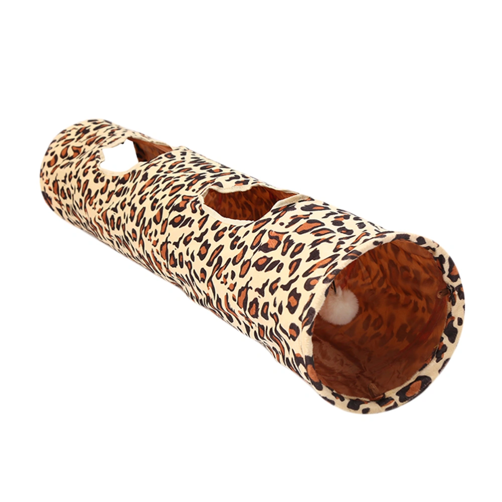 Cat Tunnel Cat Tube Toys Plaything Leopard with Sounding Paper and Plush Ball Single Pass for Cat