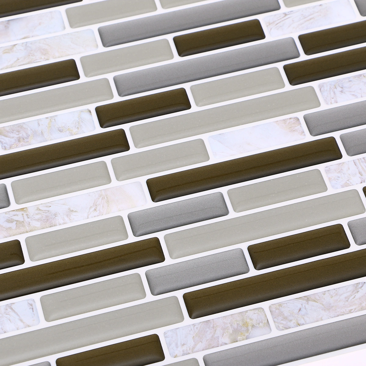 Self Adhesive Wall Tile Removable Waterproof Long Marble Design Peel and Stick Backsplash for Kitchen 28x23.5CM