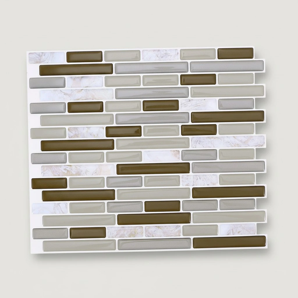Self Adhesive Wall Tile Removable Waterproof Long Marble Design Peel and Stick Backsplash for Kitchen 28x23.5CM