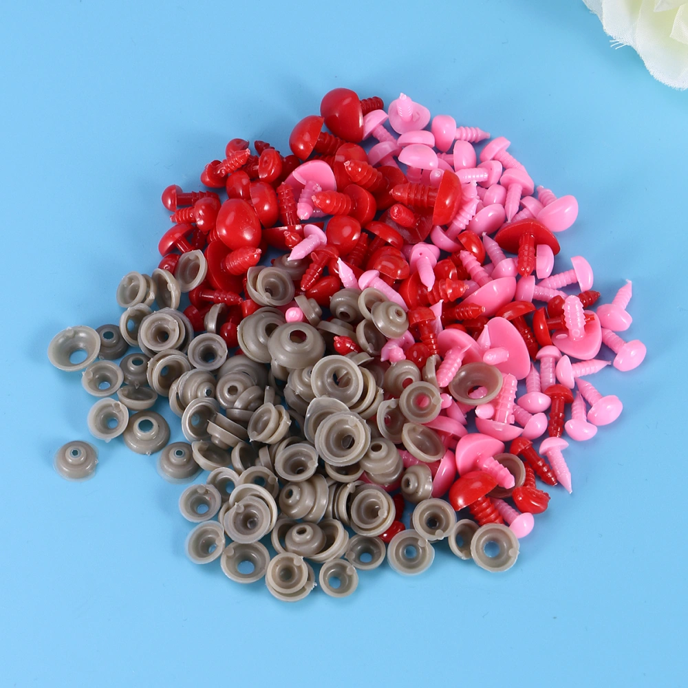 130PC Handmade Plastic Plush Toy Triangle Screw Eye Nose Pendants DIY Toy Accessories 10 Grids with Gasket (Pink and Red)