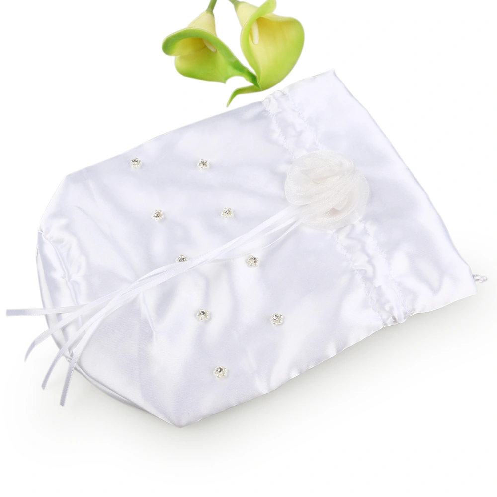 White Bridal Bridesmaid Satin Flower Decorated Dolly Bag Handbag (Flower Pearl)