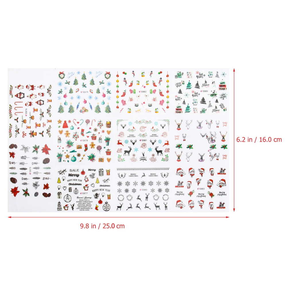 3 Sheets Christmas Nails 3D Christmas Mixed Pattern Manicures Stickers for Lady Girls