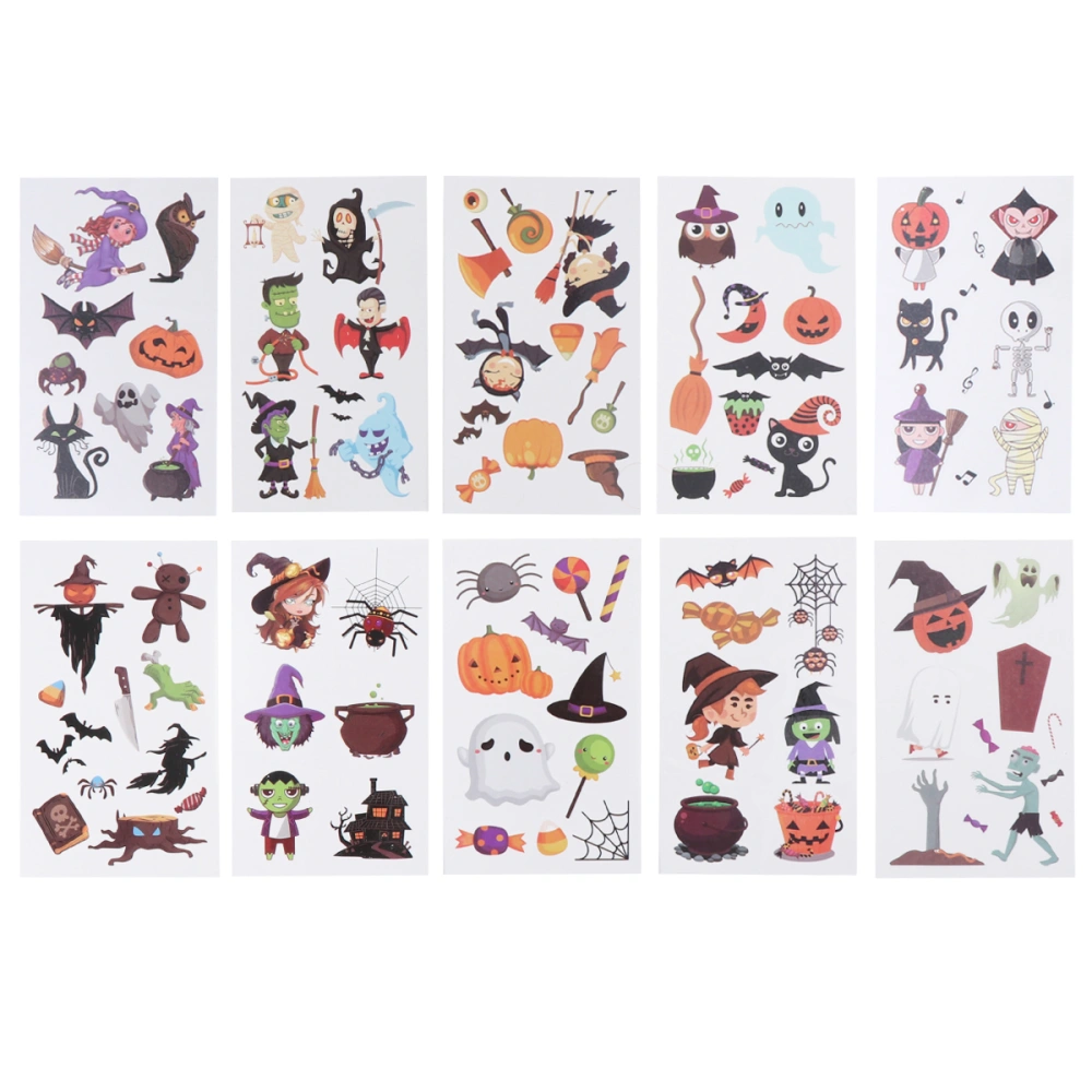 10 Sheets Stickers Cartoon Pattern Halloween Elements Decorative Decals for Kids Adults Laptop Mixed Style