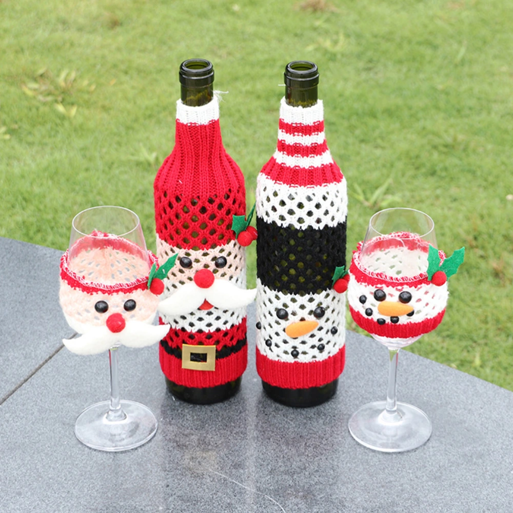 2pcs Christmas Wine Glass Cover Decorative Gridding Goblet Sleeve Table Accessories (Santa and Snowman)