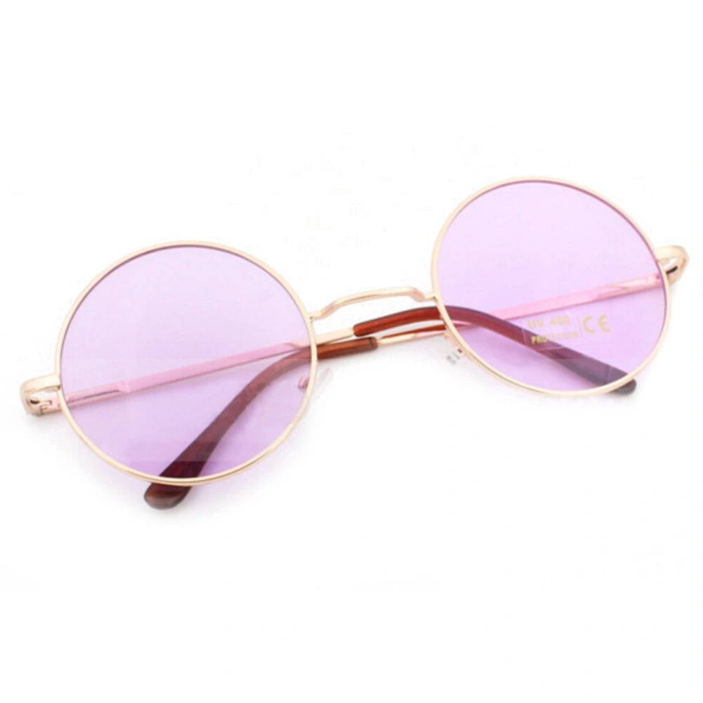 Colored Round Oversized Sunglasses UV400 Protection Retro Glasses for Men Women (Gold Frame Purple Eyeglass)