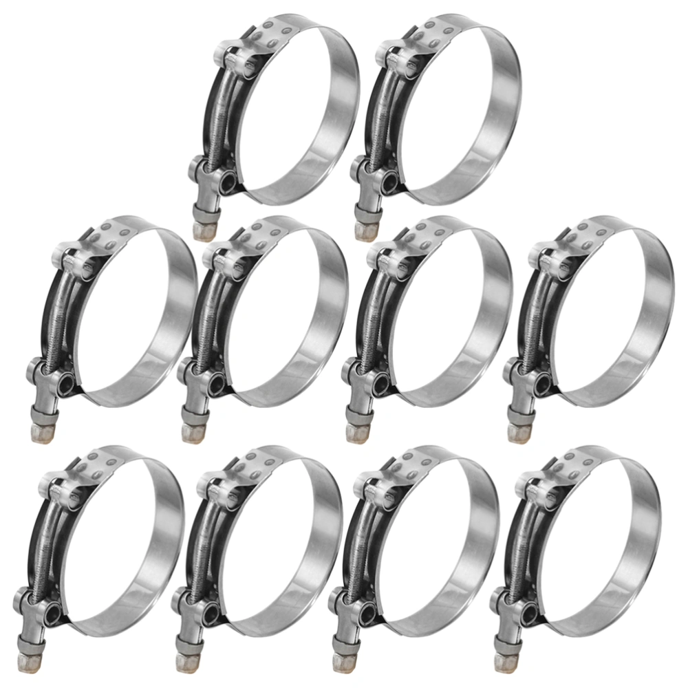 10Pc 56MM Hose Clamp T Type Stainless Steel Adjustable Range Fuel Line Clamp (Silver)