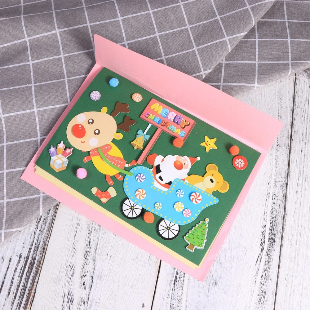 Christmas Greeting Cards Handmade Material Bag Crafting DIY Supplies for Kids Children (Auspicious Deer）