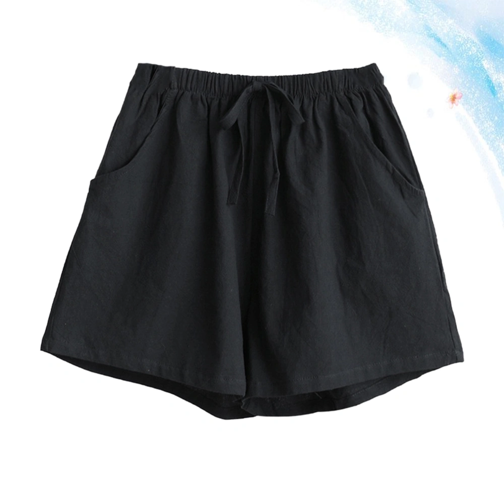 1Pc Cotton Linen Shorts Women Summer Loose Pants Casual Shorts Breathable Short Trouser Fashion Costume for Lady (Size L, Black)