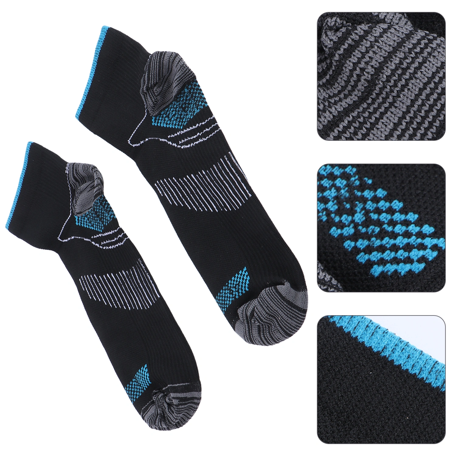 Men Socks Anti-Varicose Pressure Flight Socks Fasciitis Breathable Sweat Absorbent Sports Socks Size S (Black and Blue)