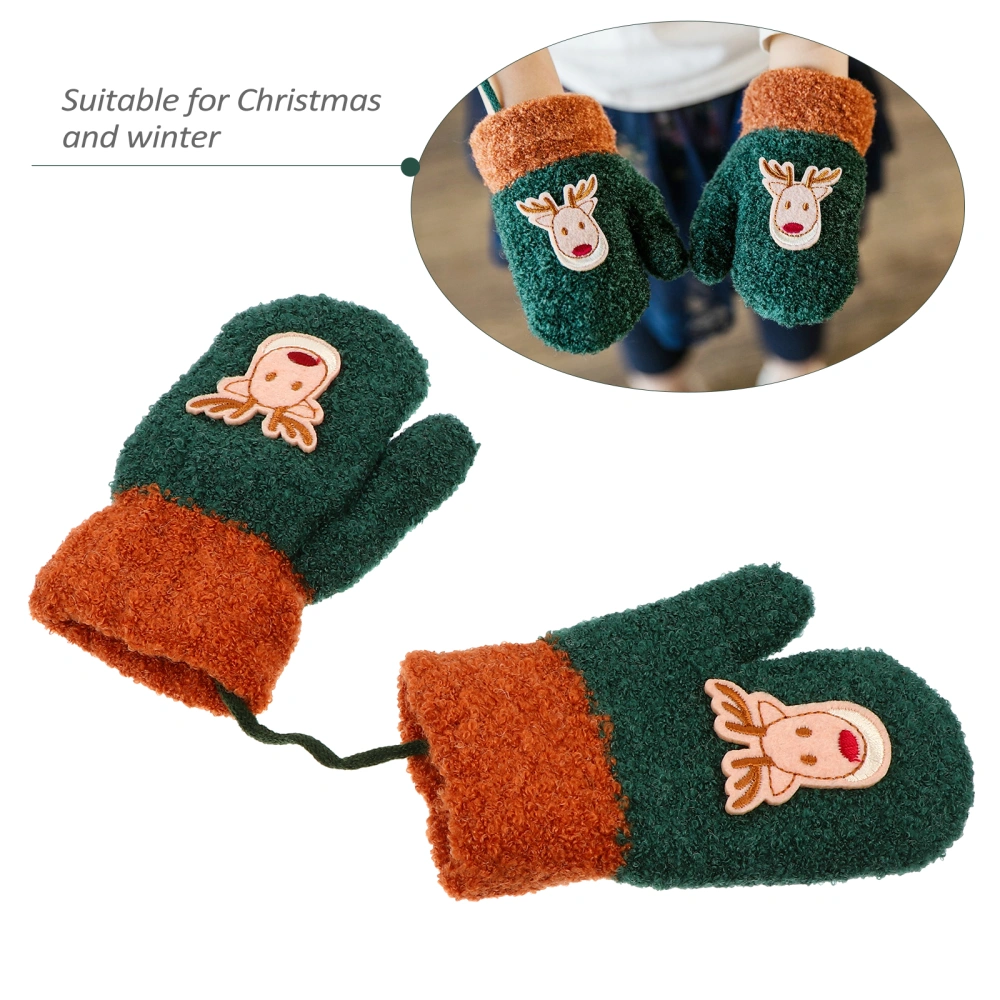 1 Pair Warm Knitted Gloves Christmas Deer Gloves Hanging Neck Mittens for Winter