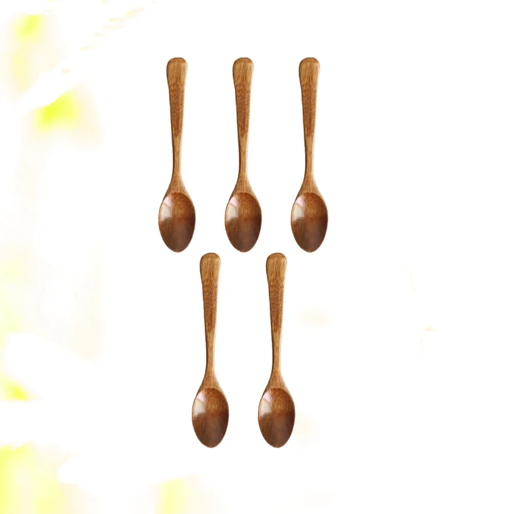 5pcs Wood Spoon Dessert Spoon Children Mini Spoon Portable Tableware for Home Restaurant (CYS020Q 12.5cm)