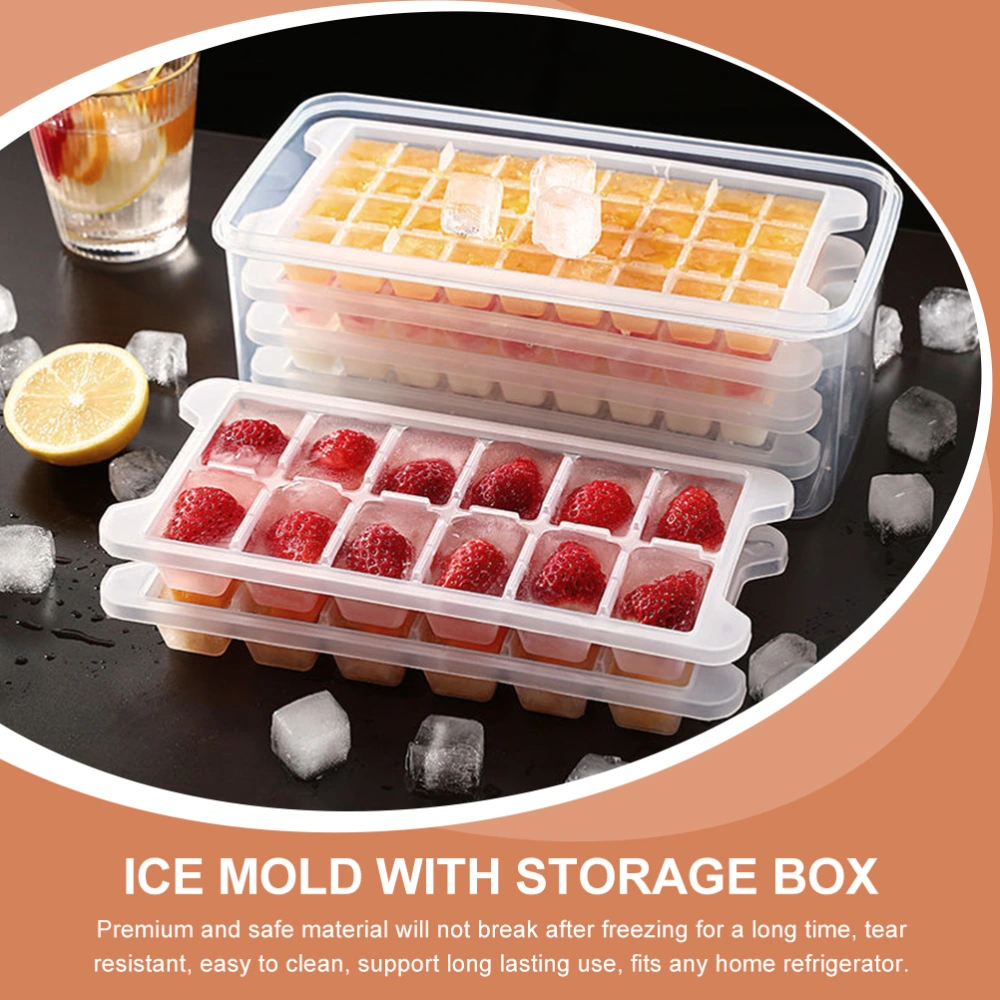 1 Set of Plastic Ice Cube Makers Ice Cube Making Molds with Storage Box