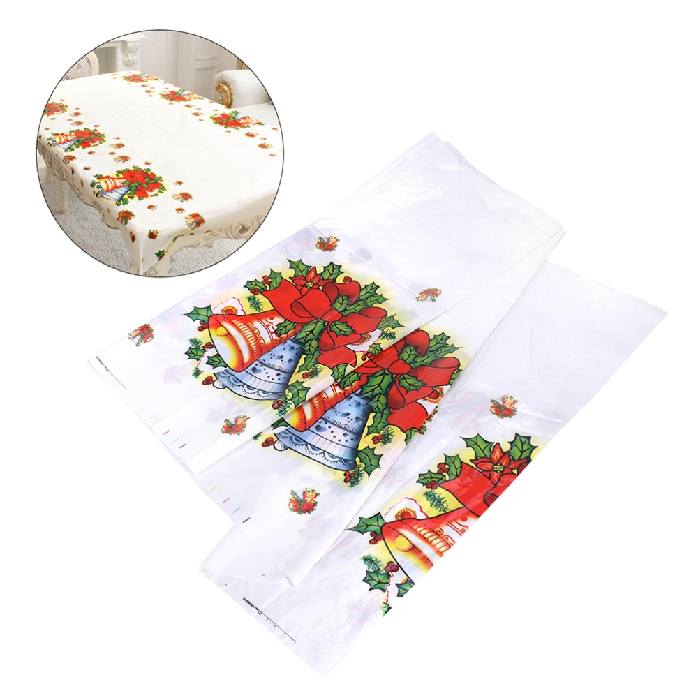 110x180cm Christmas Jingle Bell Pattern Table Cloth Rectangular Disposable PVC Table Cover Tablecloth Table Runner Christmas Home Party Decor