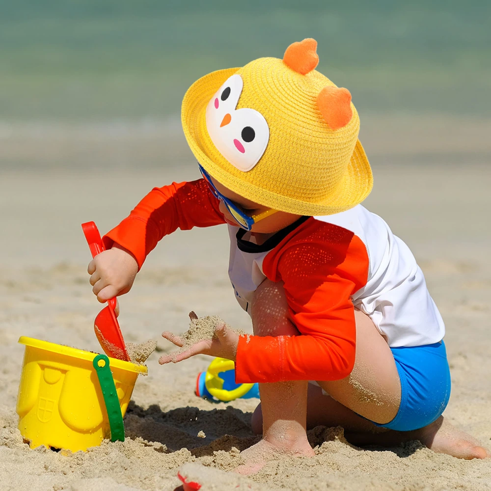 Kids Summer Beach Hat Cartoon Animals Little Chicken Straw Hat Animal Ear Hat (Yellow)